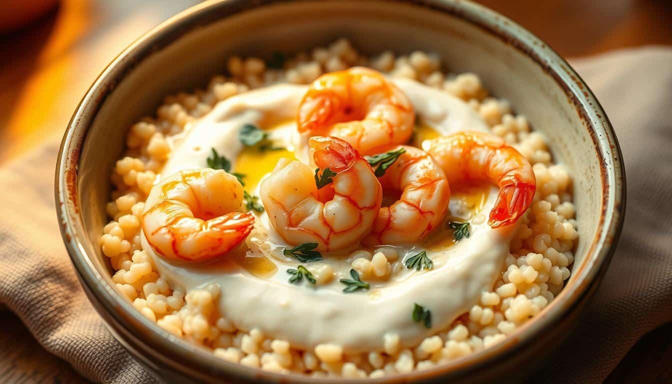 20-Minute Shrimp and Couscous with Yogurt-Hummus Sauce