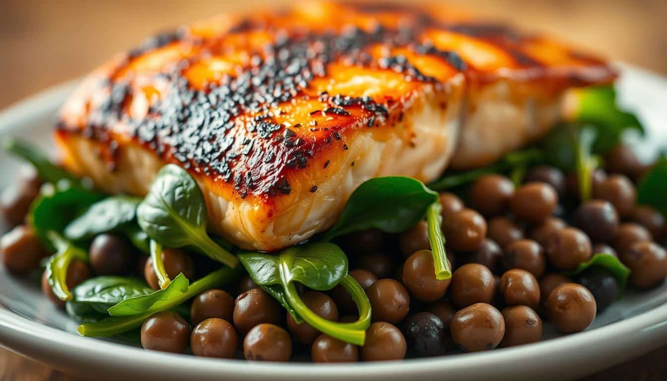 Blackened Salmon with Spinach and Black-Eyed Peas