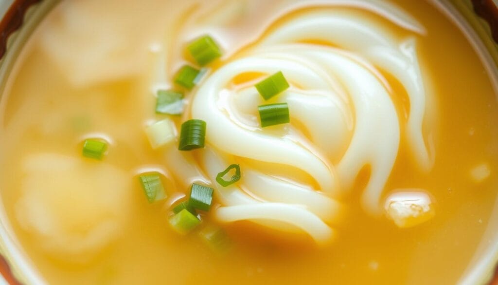 Chinese egg drop soup garnished with scallions