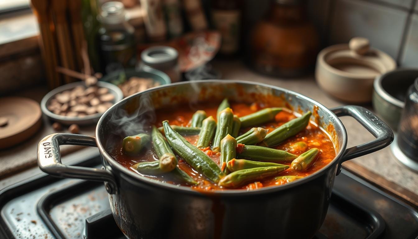 Egyptian Bamia, a traditional vegetable dish that combines aromatic spices and tender ingredients