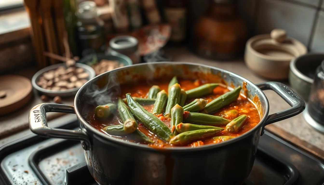 Egyptian Bamia, a traditional vegetable dish that combines aromatic spices and tender ingredients