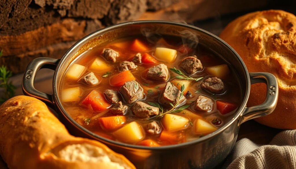 Hearty ground lamb soup