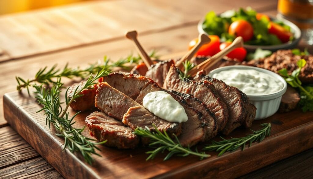 Mediterranean lamb dishes with tzatziki and herbs