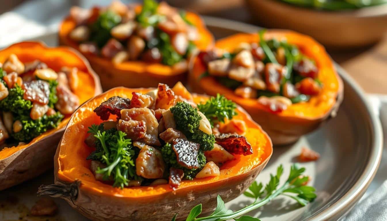 Stuffed Sweet Potatoes with Pancetta and Broccoli Rabe
