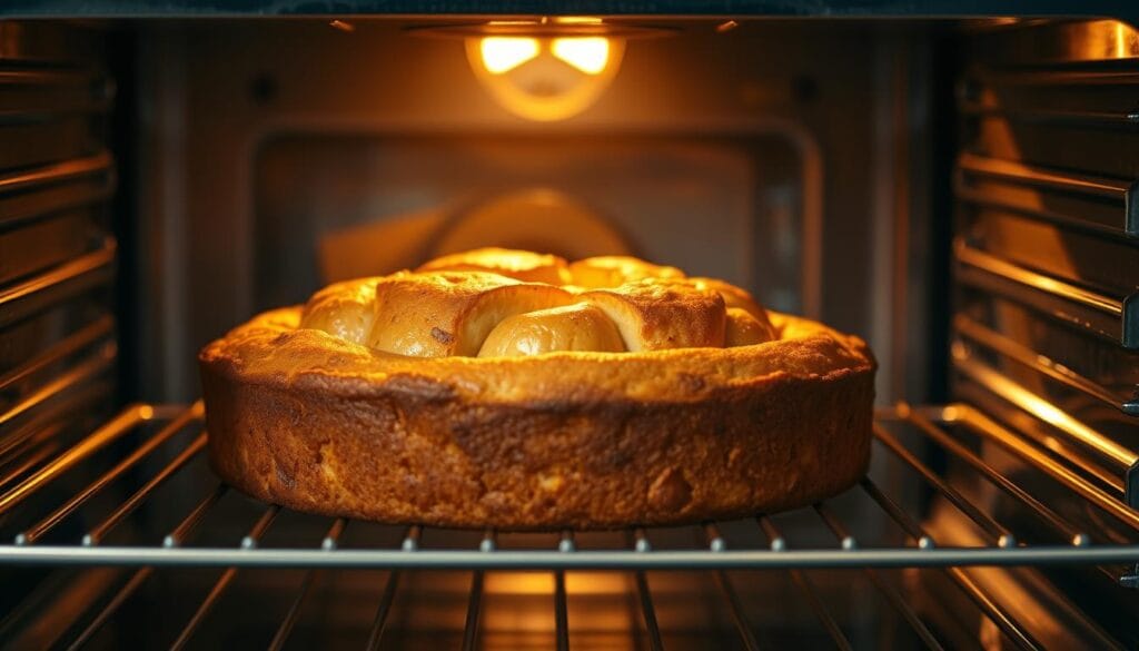 delicious apple cake baking in oven