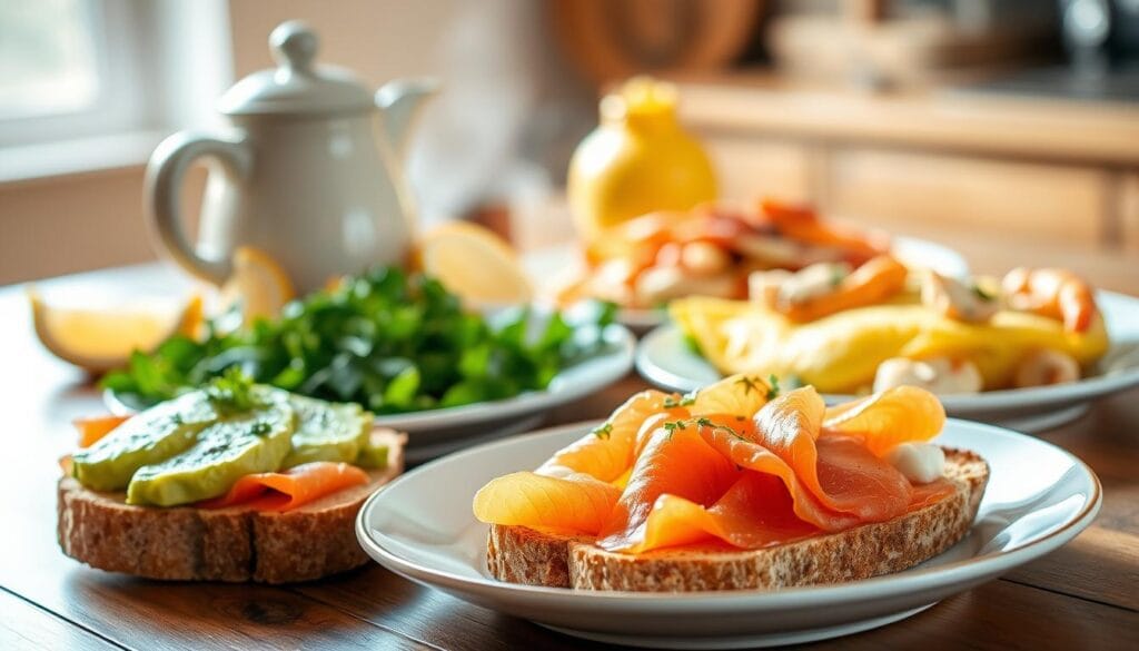 easy seafood breakfast recipes with salmon avocado toast and crab omelette