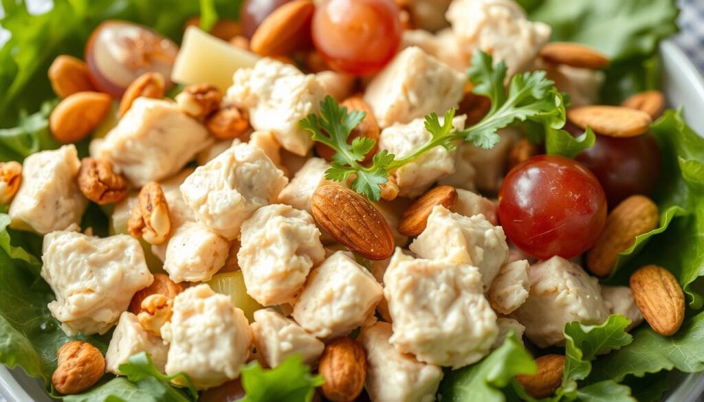 healthy canned chicken salad recipe with greens and nuts
