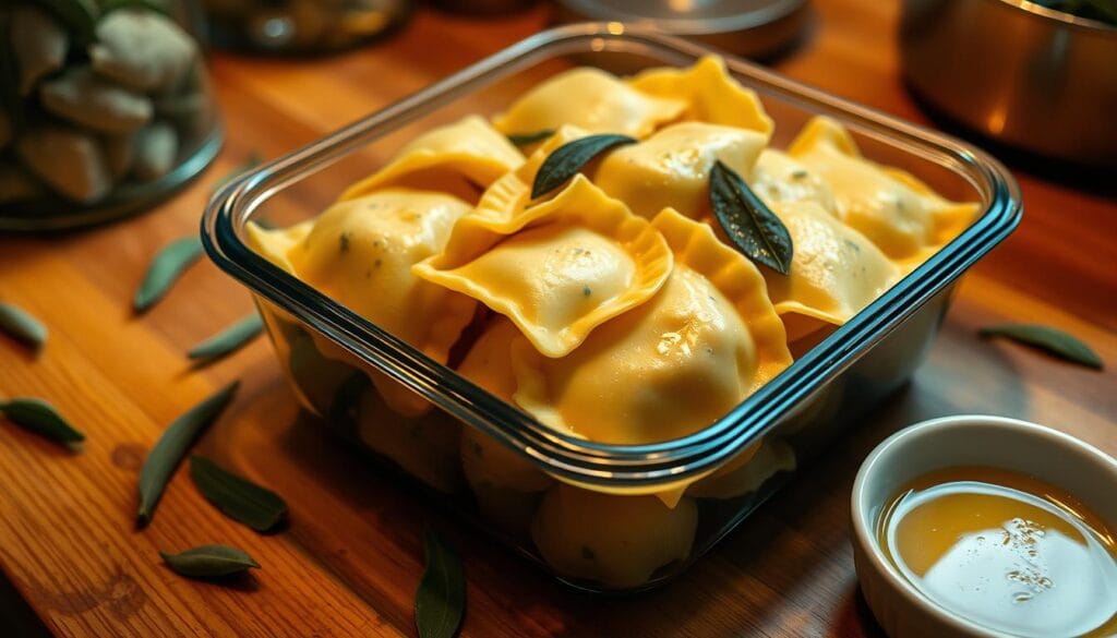 storing fresh pasta with sage butter leftovers