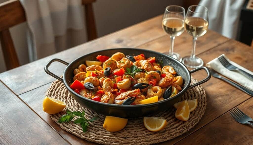 traditional Spanish paella presentation
