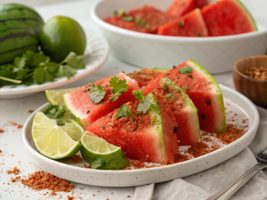 an image of [tajin watermelon] dish presented in a table
